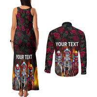 Personalized Kentucky Horses Racing Couples Matching Tank Maxi Dress and Long Sleeve Button Shirt Race For Burning Roses - Wonder Print Shop