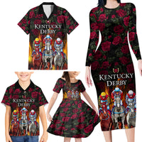 Personalized Kentucky Horses Racing Family Matching Long Sleeve Bodycon Dress and Hawaiian Shirt Race For Burning Roses - Wonder Print Shop