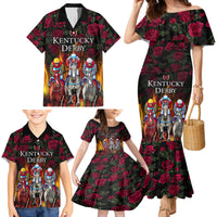 Personalized Kentucky Horses Racing Family Matching Mermaid Dress and Hawaiian Shirt Race For Burning Roses - Wonder Print Shop