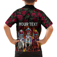 Personalized Kentucky Horses Racing Family Matching Off The Shoulder Long Sleeve Dress and Hawaiian Shirt Race For Burning Roses - Wonder Print Shop
