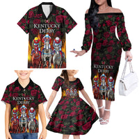 Personalized Kentucky Horses Racing Family Matching Off The Shoulder Long Sleeve Dress and Hawaiian Shirt Race For Burning Roses - Wonder Print Shop