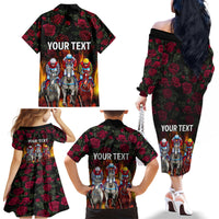 Personalized Kentucky Horses Racing Family Matching Off The Shoulder Long Sleeve Dress and Hawaiian Shirt Race For Burning Roses - Wonder Print Shop