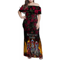 Personalized Kentucky Horses Racing Family Matching Off Shoulder Maxi Dress and Hawaiian Shirt Race For Burning Roses - Wonder Print Shop