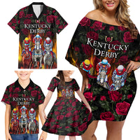 Personalized Kentucky Horses Racing Family Matching Off Shoulder Short Dress and Hawaiian Shirt Race For Burning Roses - Wonder Print Shop