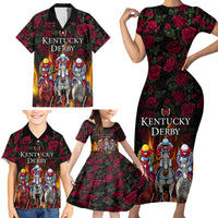 Personalized Kentucky Horses Racing Family Matching Short Sleeve Bodycon Dress and Hawaiian Shirt Race For Burning Roses - Wonder Print Shop