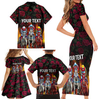 Personalized Kentucky Horses Racing Family Matching Short Sleeve Bodycon Dress and Hawaiian Shirt Race For Burning Roses - Wonder Print Shop