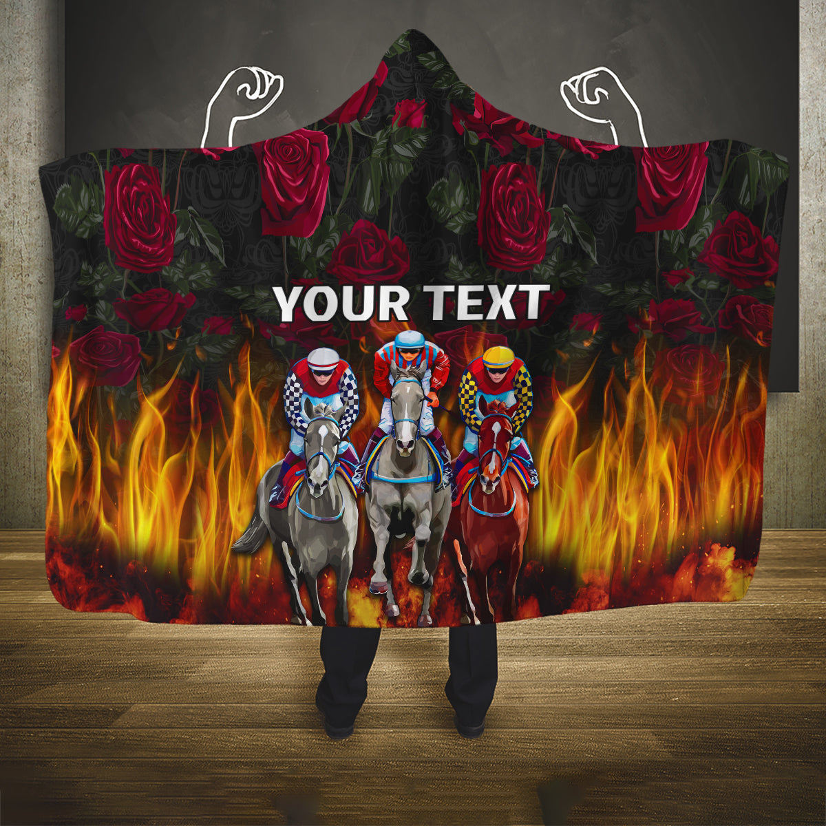 Personalized Kentucky Horses Racing Hooded Blanket Race For Burning Roses