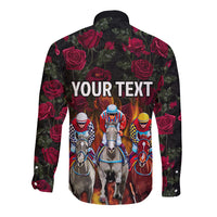 Personalized Kentucky Horses Racing Long Sleeve Button Shirt Race For Burning Roses - Wonder Print Shop