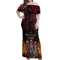 Personalized Kentucky Horses Racing Off Shoulder Maxi Dress Race For Burning Roses - Wonder Print Shop