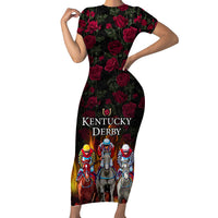 Personalized Kentucky Horses Racing Short Sleeve Bodycon Dress Race For Burning Roses - Wonder Print Shop