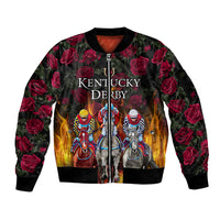 Personalized Kentucky Horses Racing Sleeve Zip Bomber Jacket Race For Burning Roses - Wonder Print Shop