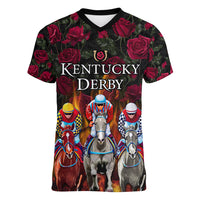 Personalized Kentucky Horses Racing Women V-Neck T-Shirt Race For Burning Roses - Wonder Print Shop