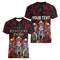 Personalized Kentucky Horses Racing Women V-Neck T-Shirt Race For Burning Roses - Wonder Print Shop