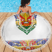 Haiti Flag Traditional Dashiki Beach Blanket White Color
