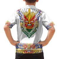 Haiti Flag Traditional Dashiki Family Matching Off The Shoulder Long Sleeve Dress and Hawaiian Shirt White Color