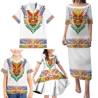 Haiti Flag Traditional Dashiki Family Matching Puletasi and Hawaiian Shirt White Color