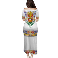 Haiti Flag Traditional Dashiki Family Matching Puletasi and Hawaiian Shirt White Color