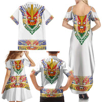 Haiti Flag Traditional Dashiki Family Matching Summer Maxi Dress and Hawaiian Shirt White Color