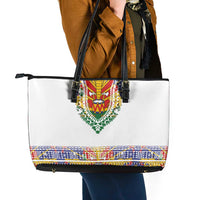 Haiti Flag Traditional Dashiki Leather Tote Bag White Color