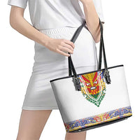 Haiti Flag Traditional Dashiki Leather Tote Bag White Color