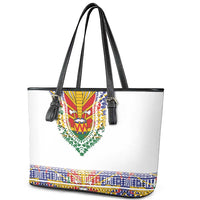 Haiti Flag Traditional Dashiki Leather Tote Bag White Color
