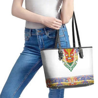 Haiti Flag Traditional Dashiki Leather Tote Bag White Color