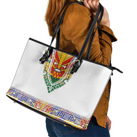 Haiti Flag Traditional Dashiki Leather Tote Bag White Color