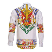 Haiti Flag Traditional Dashiki Long Sleeve Button Shirt White Color
