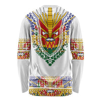 Haiti Flag Traditional Dashiki Long Sleeve Shirt White Color
