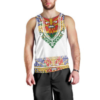 Haiti Flag Traditional Dashiki Men Tank Top White Color