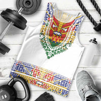 Haiti Flag Traditional Dashiki Men Tank Top White Color