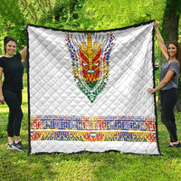 Haiti Flag Traditional Dashiki Quilt White Color