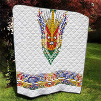 Haiti Flag Traditional Dashiki Quilt White Color