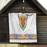Haiti Flag Traditional Dashiki Quilt White Color