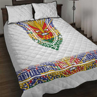 Haiti Flag Traditional Dashiki Quilt Bed Set White Color