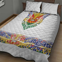 Haiti Flag Traditional Dashiki Quilt Bed Set White Color