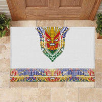 Haiti Flag Traditional Dashiki Rubber Doormat White Color