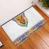 Haiti Flag Traditional Dashiki Rubber Doormat White Color