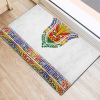 Haiti Flag Traditional Dashiki Rubber Doormat White Color
