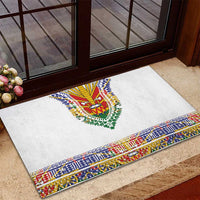 Haiti Flag Traditional Dashiki Rubber Doormat White Color