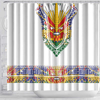 Haiti Flag Traditional Dashiki Shower Curtain White Color