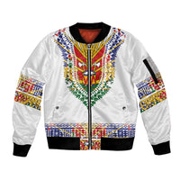 Haiti Flag Traditional Dashiki Sleeve Zip Bomber Jacket White Color