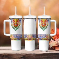 Haiti Flag Traditional Dashiki Tumbler With Handle White Color
