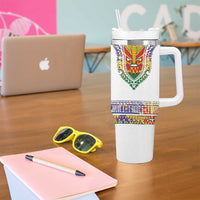 Haiti Flag Traditional Dashiki Tumbler With Handle White Color