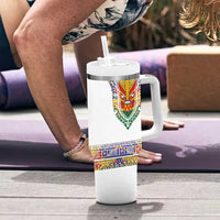 Haiti Flag Traditional Dashiki Tumbler With Handle White Color