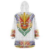 Haiti Flag Traditional Dashiki Wearable Blanket Hoodie White Color