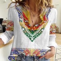 Haiti Flag Traditional Dashiki Women Casual Shirt White Color