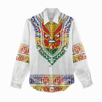 Haiti Flag Traditional Dashiki Women Casual Shirt White Color