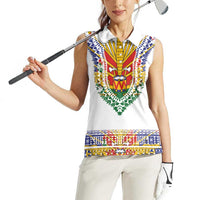 Haiti Flag Traditional Dashiki Women Sleeveless Polo Shirt White Color