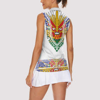 Haiti Flag Traditional Dashiki Women Sleeveless Polo Shirt White Color